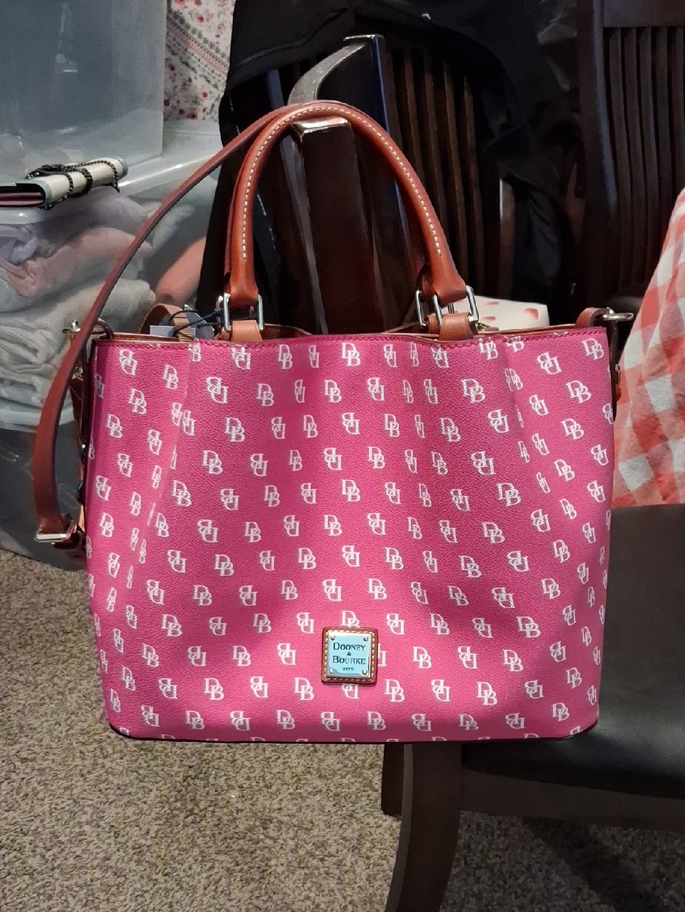 Dooney & Bourke Pink Logo Tote with Tan Handles With Crossbody